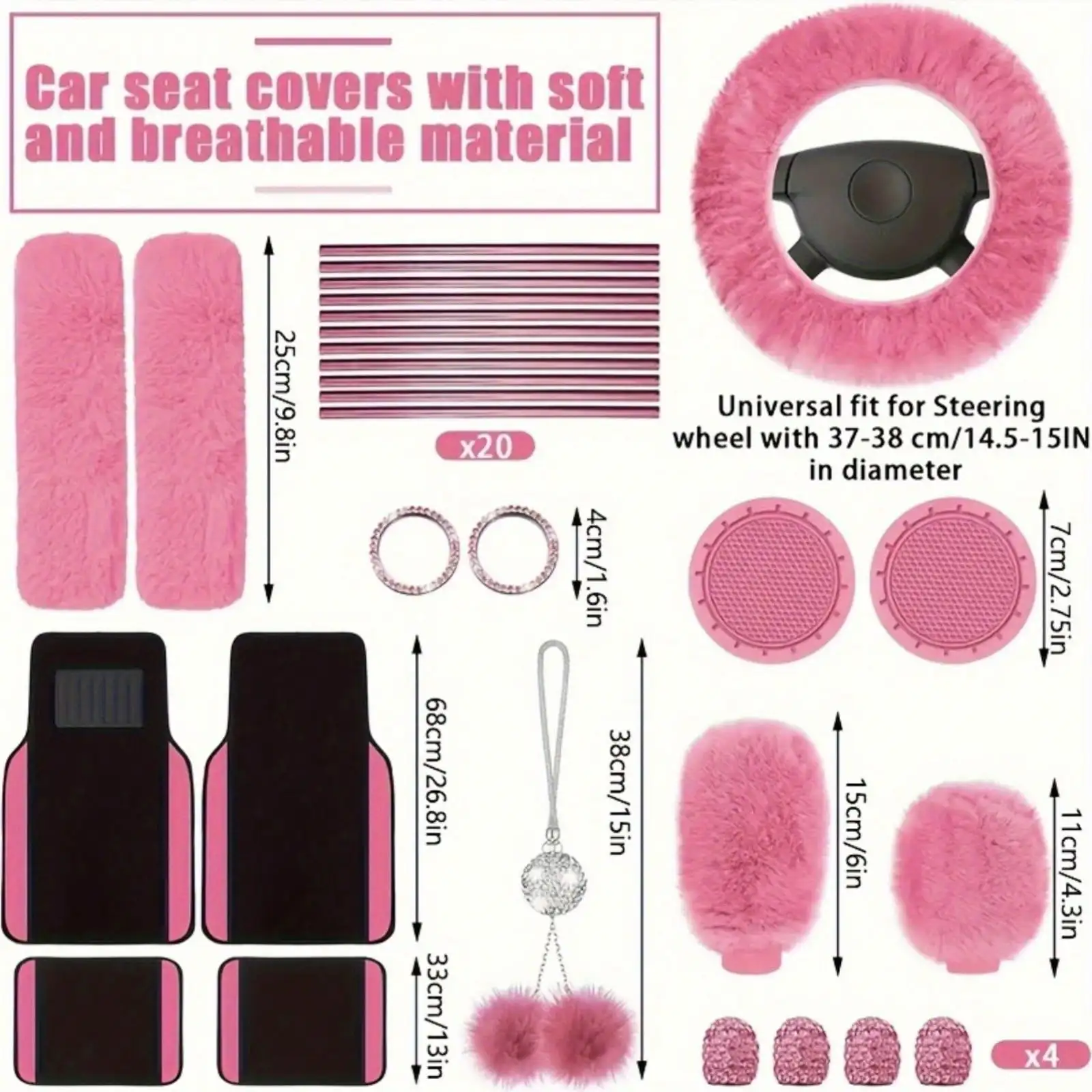 49pcs Set of Premium Car Seat Covers Designed for Women, Featuring Plush And Breathable Materials. These Covers Are Universally Compatible with for Cars And Suvs, Available in Various Colors, Easy to Install