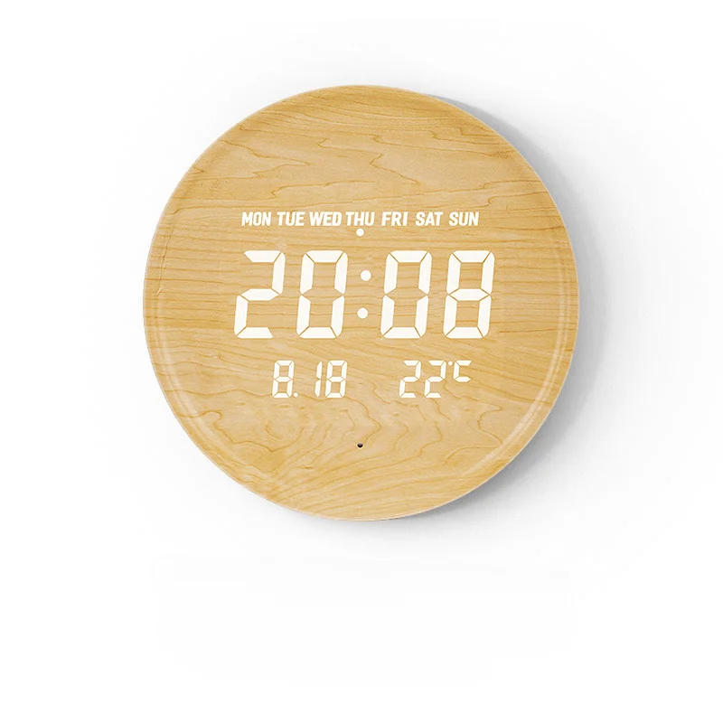 LED Creative Wood Grain Wall Clock Living Room Luminous Digital Living Room Home Fashion Clock