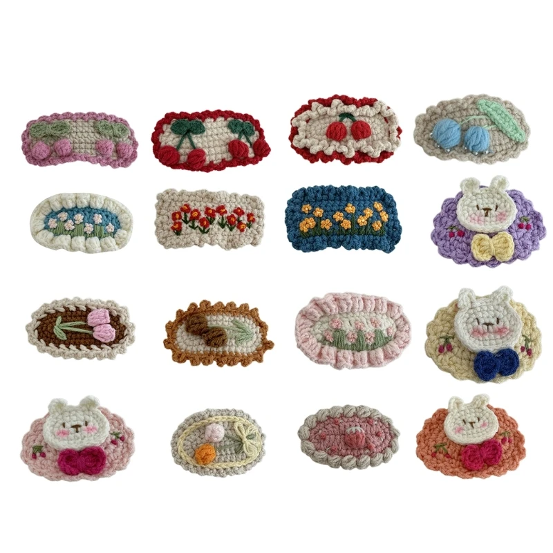 16 Styles Cartoon Baby Girls Knitted Hairpin Animal Flowers Crochet Rabbit Barrette Infants Hair Clips Children Accessories