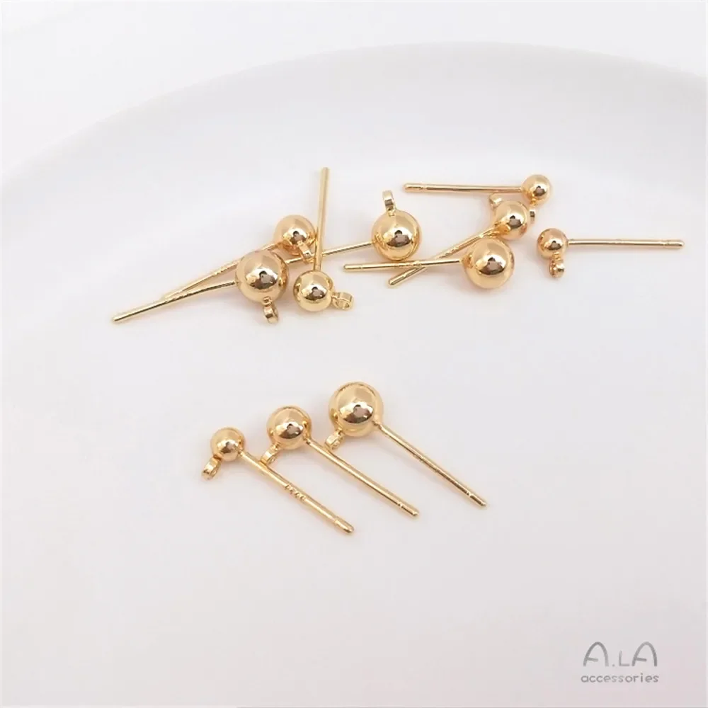 

S925 silver needle 14K Gold Color band hanging global needle pea Earrings round bead earrings manual DIY Earrings material