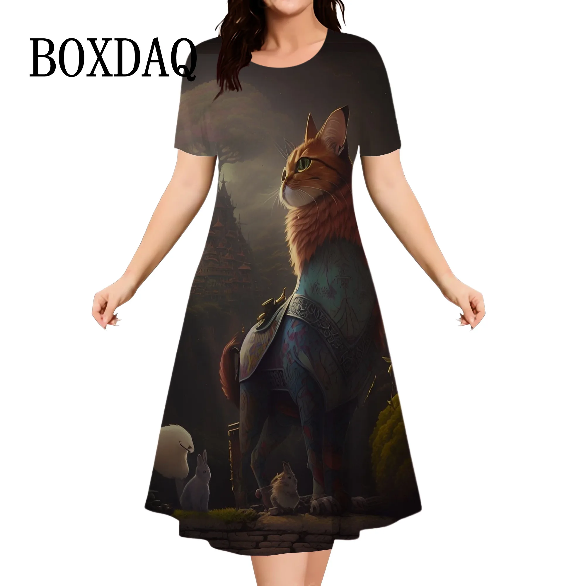 Women's 3D Graphic Animal Cat Dress Short Sleeve 3D Print Summer Dress Casual Daily Holiday Cute Loose A-Line Dress Sundress New