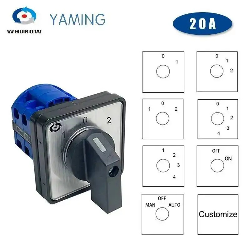 

660V 20A Electric 8 Terminals LW26-20/2 LW28-20 YMW26 Series Silver Contact Rotary Changeover Cam Switch