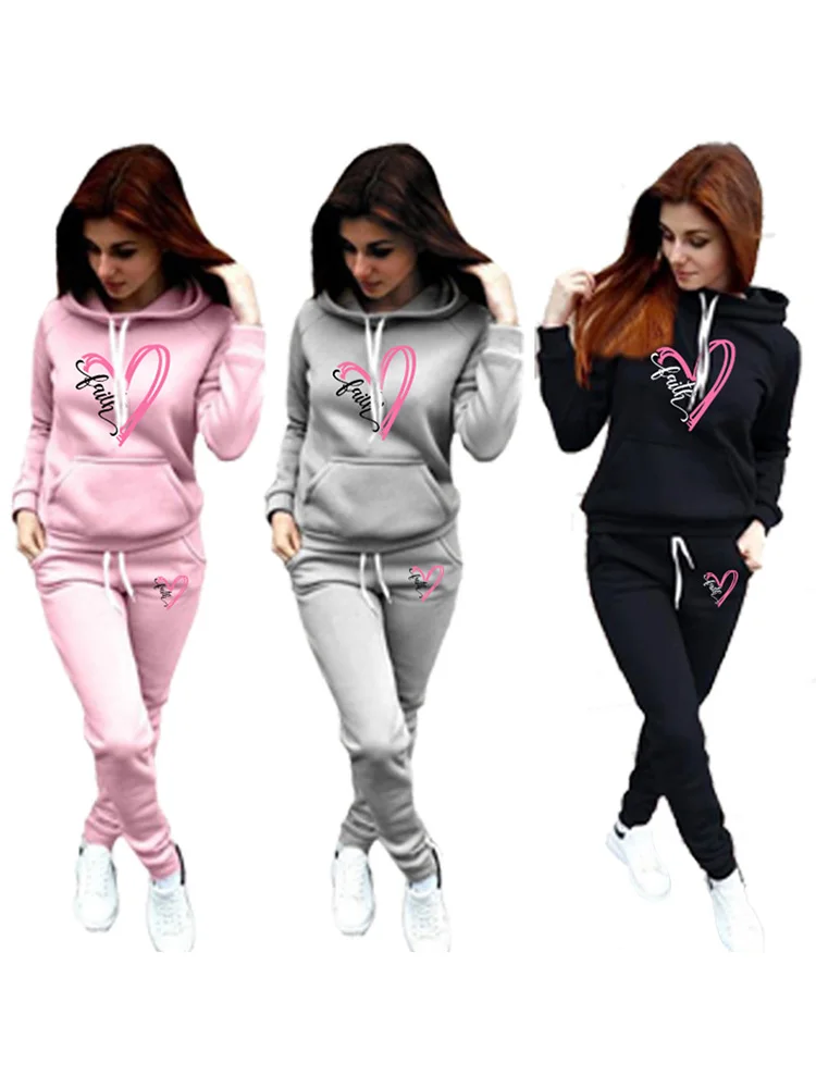 Women\'s Fashion Love Print Hoodies Jogging Suit Hooded Sweatshirts+Long Pants Casual Tracksuits Women\'s hooded Sweatshirt set