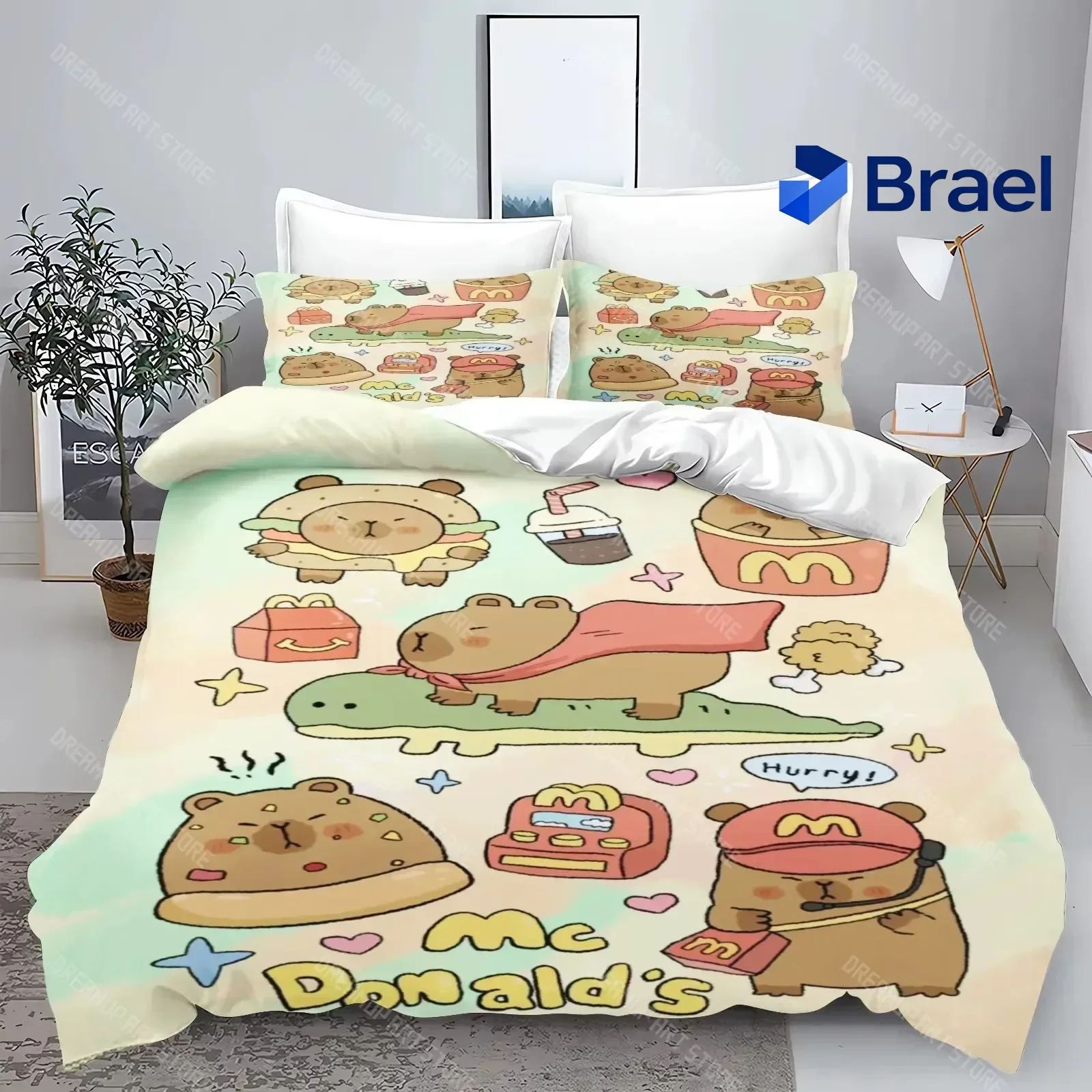 Exquisite 3D Print Capybara Cartoon Bedding Set Children's Duvet Cover Pillow Case Set Anime 100_ Polyester Cute Cartoon Home De