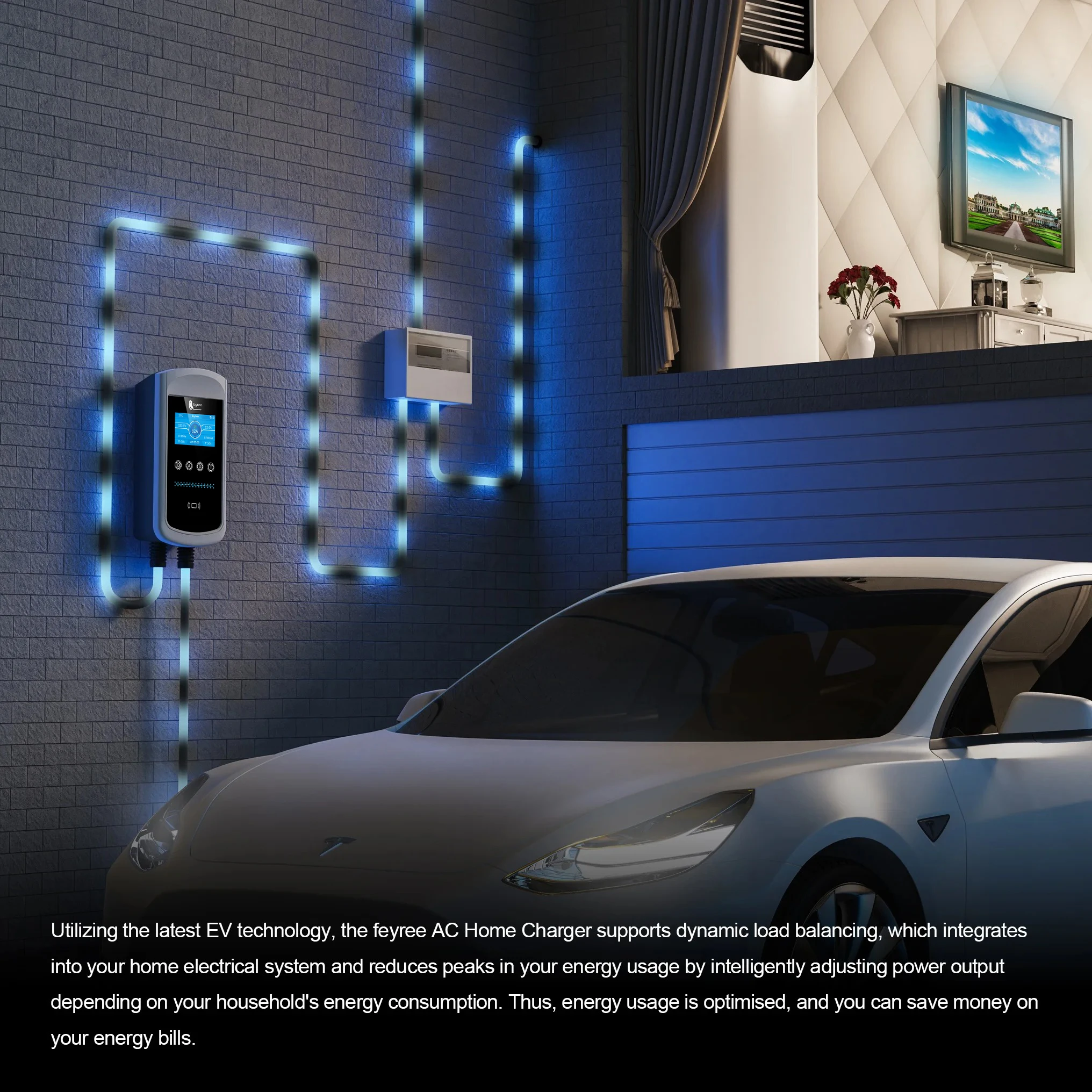 Feyree 9.6kW 50A 12kW EVSE Wallbox 4.3inch Screen Dynamic Load Balancing  Type1 32A 7.6kW 40A EV Charger Smart APP with Charging