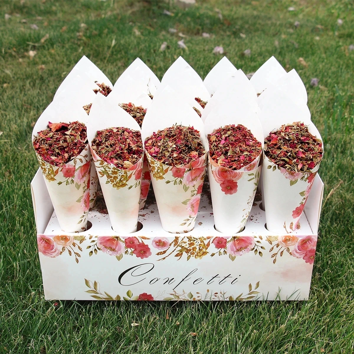 Wedding Confetti Cones Rose Flower Confetti Tray Rustic Wedding Decoration Kraft Paper Wedding Cones Stand Holder Support