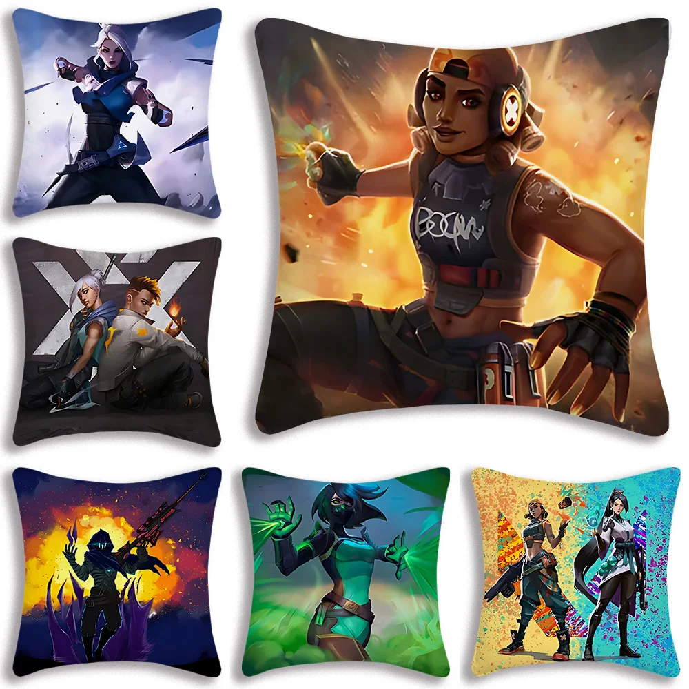 

Pop Shootout Game Valorant Pillow Covers Cartoon Sofa Decorative Home Double-sided Printing Short Plush Cute Cushion Cover