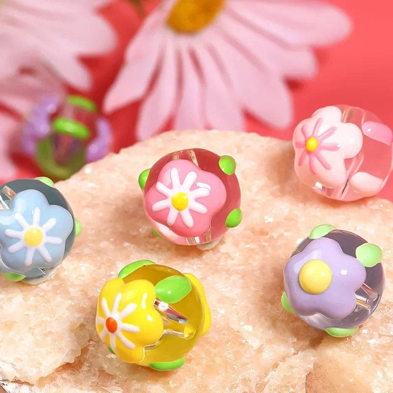 Transparent Hand-painted Flower Round Loose Beads, DIY Handmade Pen, Mobile Phone Chain, Jewelry Accessories, 18mm