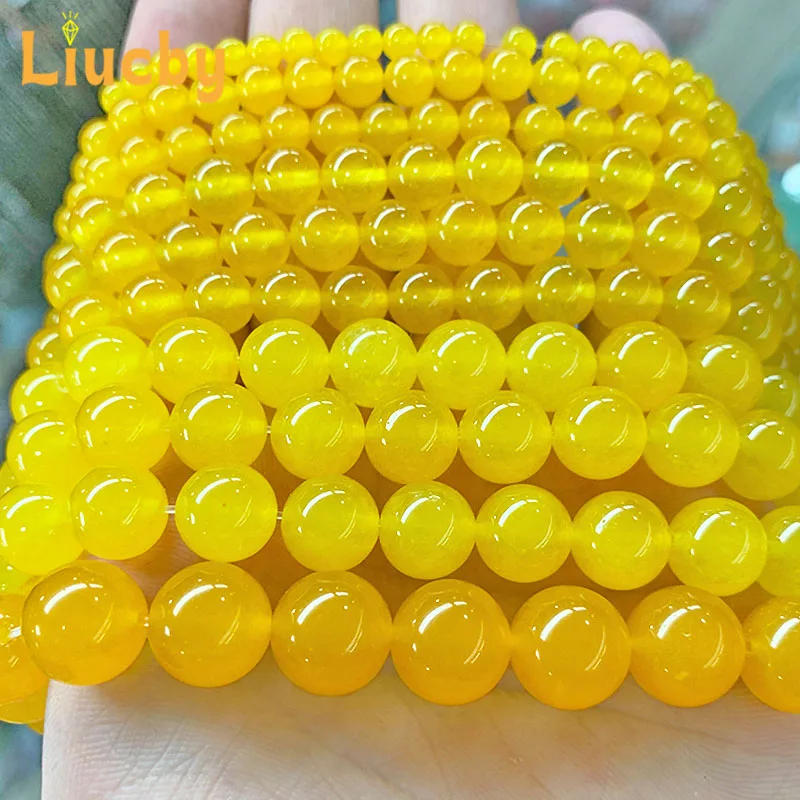 Yellow Chalcedony Jades Natural Stone Smooth Beads For Jewelry Making woman Bracelets Earrings Rings 15\