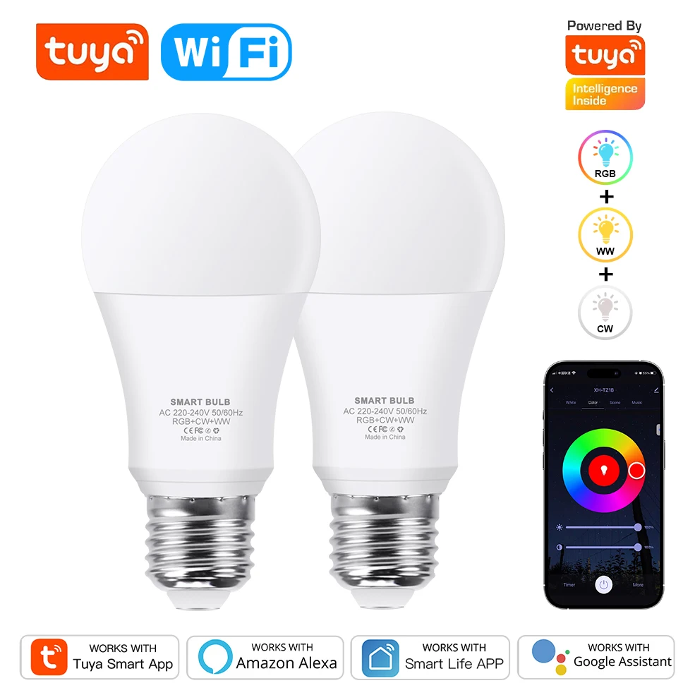 Tuya Wifi E27 lampada a Led RGB CW WW lampadina a Led Alexa Smart Bulb compatibile con Google Assistant per la decorazione della vita intelligente