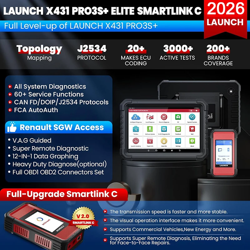 LAUNCH X431 PRO3S+ ELITE Car Diagnostic Tools J2534,Topology Map,Online Coding,ECU CAN FD DOIP Automotive Diagnostic Scanner