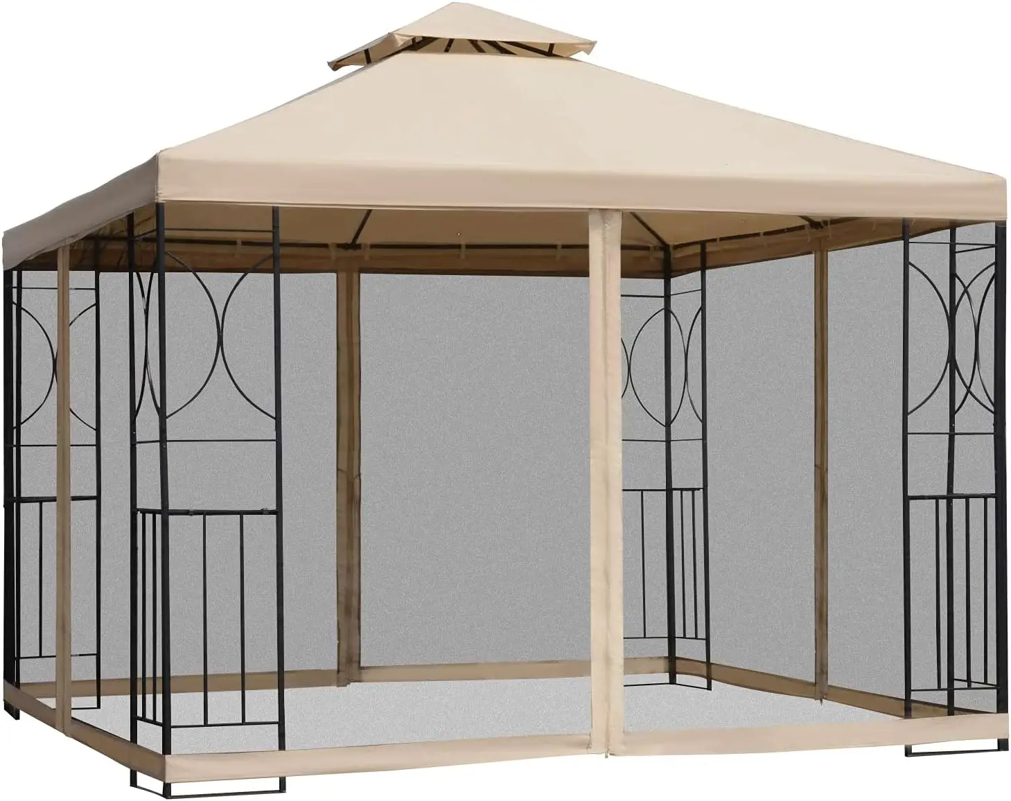 

10' x 10' Patio Gazebo with Corner Shelves, Outdoor Gazebo Canopy Shelter with Netting & Vented Roof, for Garden, Lawn, Backyard