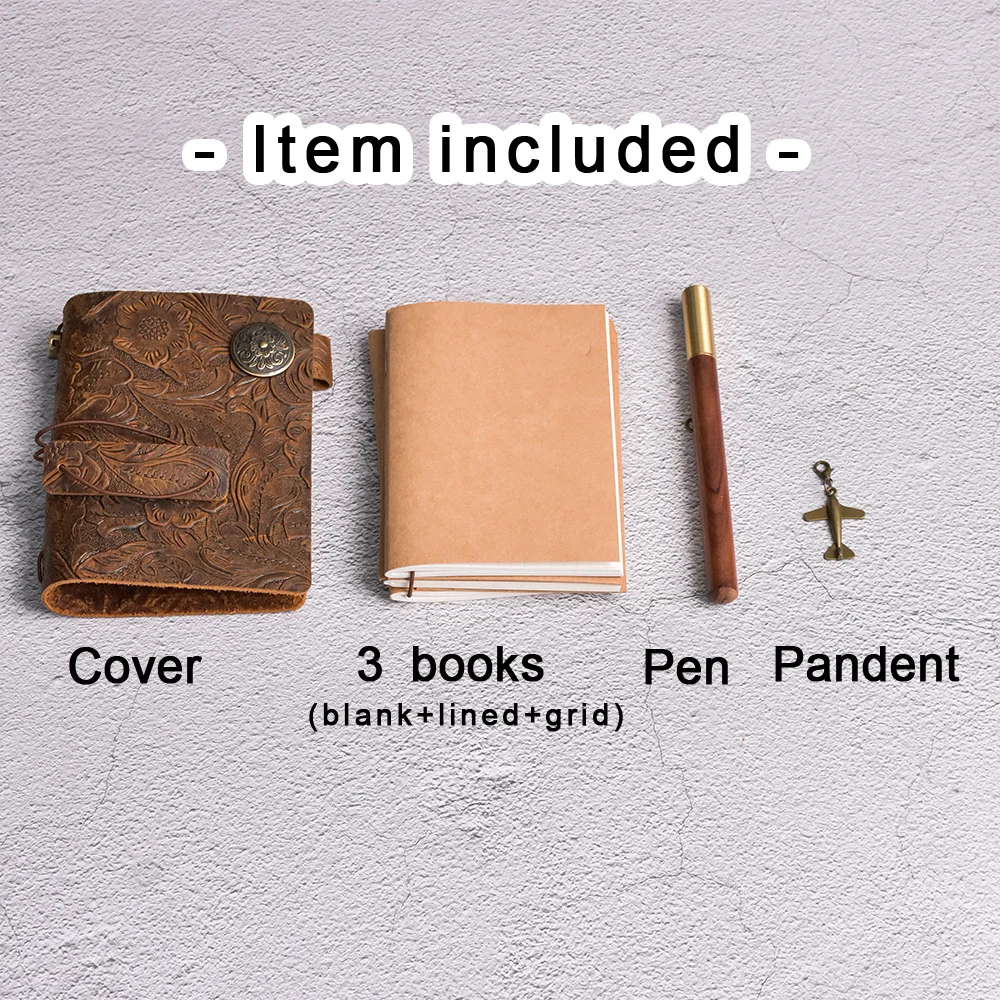 Flower Genuine Leather Notebook Brown Retro Journal Handmade DIY Planner Replace Books