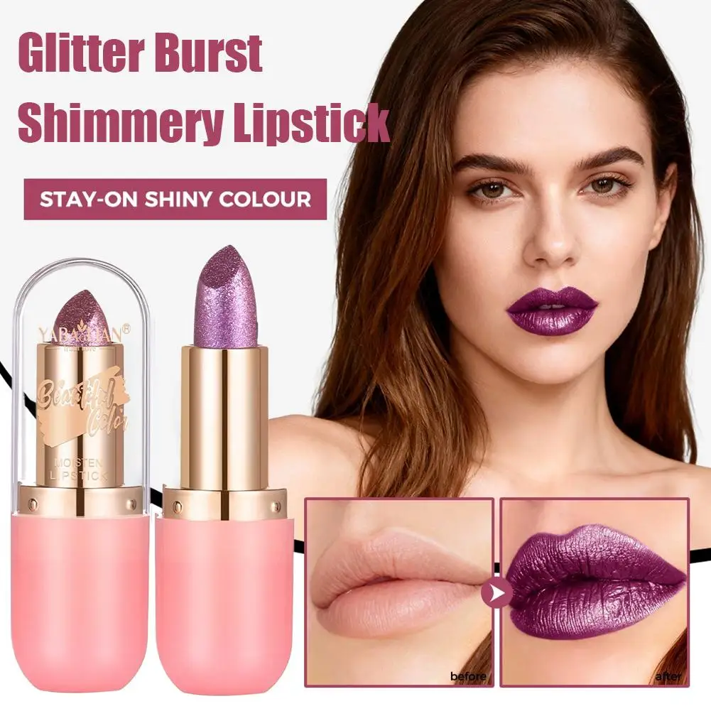 グリッターバーストきらめく口紅変色マットグロス口紅パールリップ防水シャインメイクアップセクシーグリッターダイヤモンド T0O8