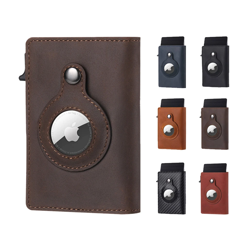 

CASEKEY Men Airtag Smart RFID Blocking Genuine Leather Air Tag Pop Up Credit Card Holder for Men Women Does Not Include Air Tag