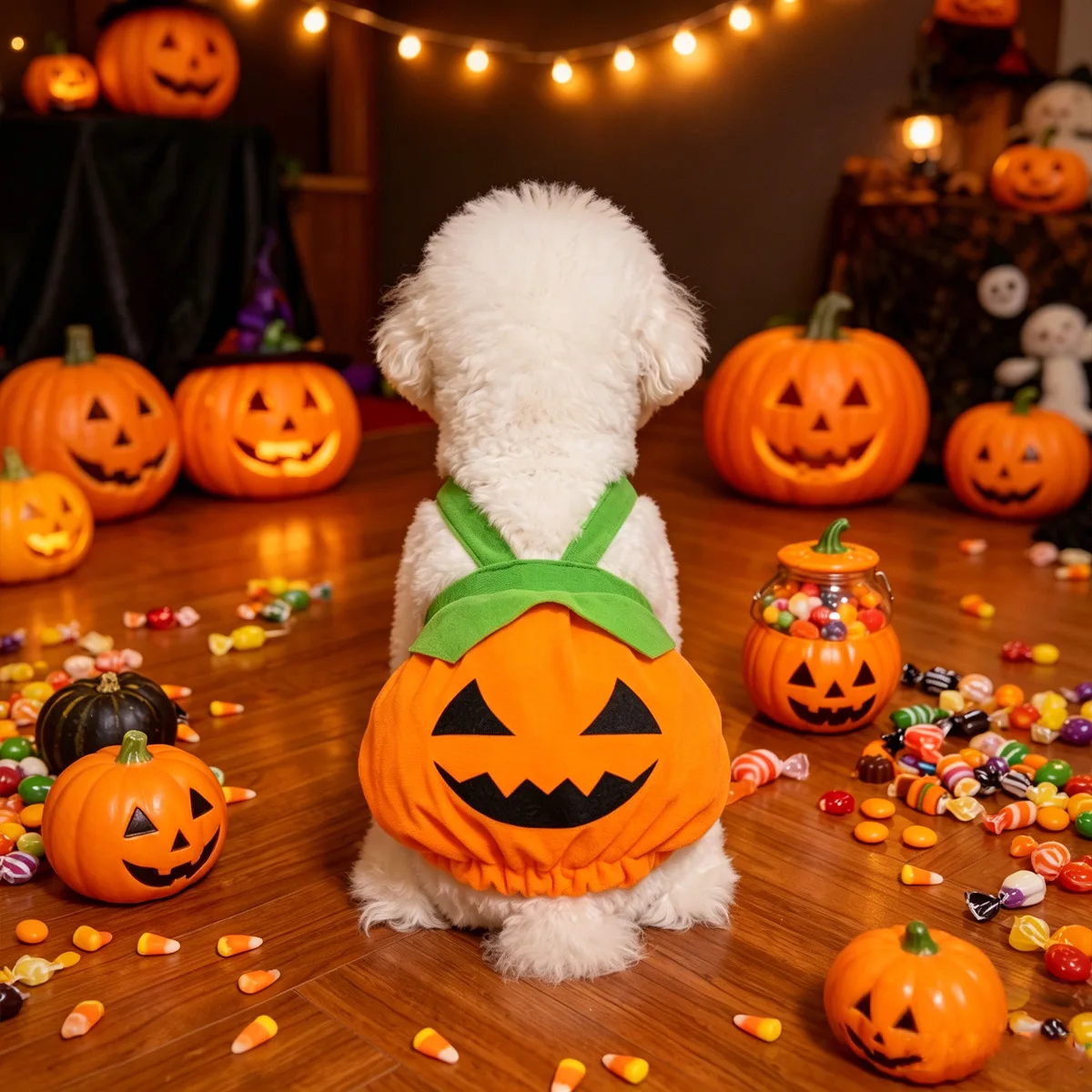 Halloween pumpkin pet strap skirt, funny transformation pumpkin clothes, teddy bear small dog cat view 4