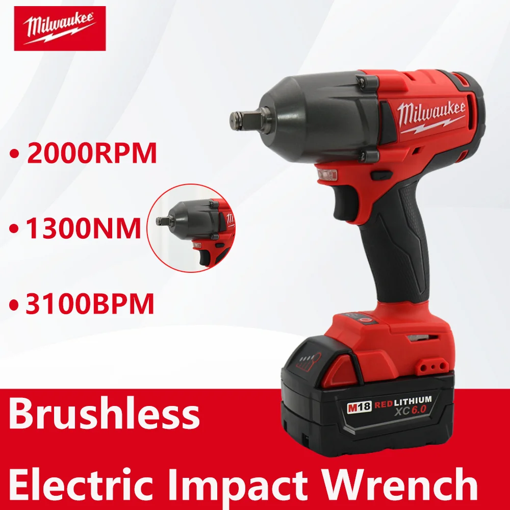 Milwaukee Brushless Mid-Torque Electric Impact Wrench Rechargeable Impact Drill 18V Lithium Battery Car Repair Power Tools