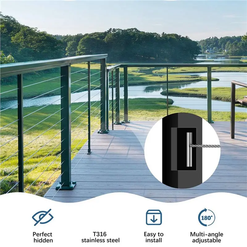 ABRN-1/8 Inch Invisible Cable Railing Terminal Toggle Anchor Angle, Stainless Steel Adjustable Cable Railing Hardware 40PCS