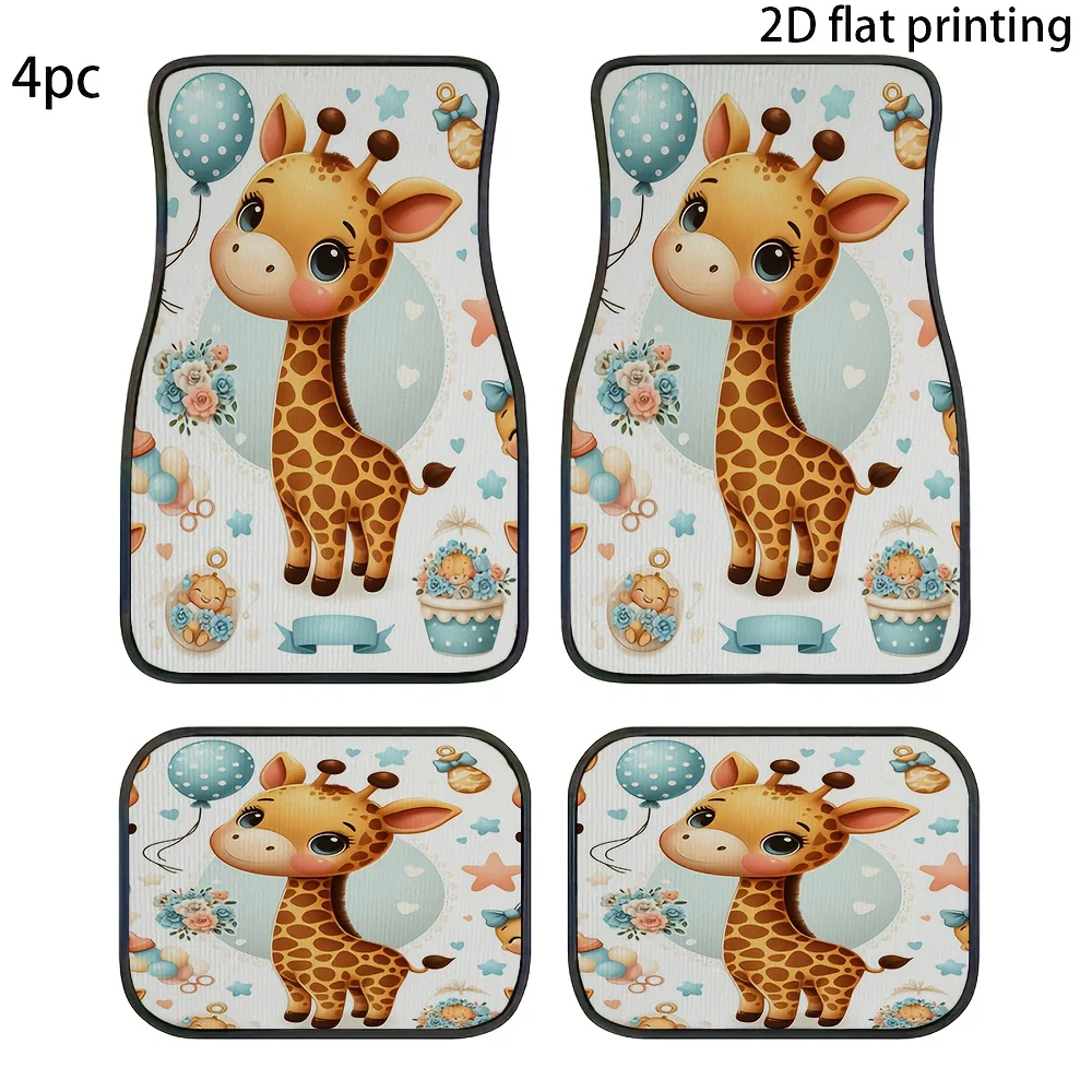 4pcs Car Floor Mats, Children's Day Themed Cartoon Animal Patterns, Universal Fit Polyester Material Auto Accessories For Front