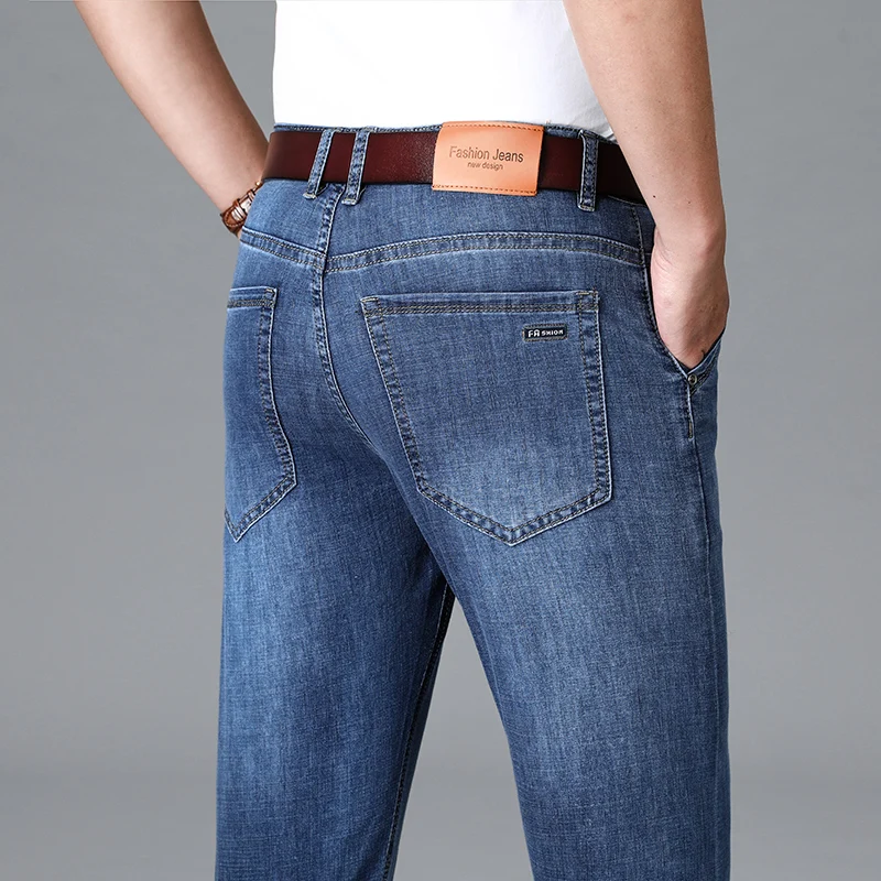 Jeans d'été minces pour hommes, droits, d'âge moyen, affaires, décontracté, tout match, bureau, tenue de soirée classique, fjadt