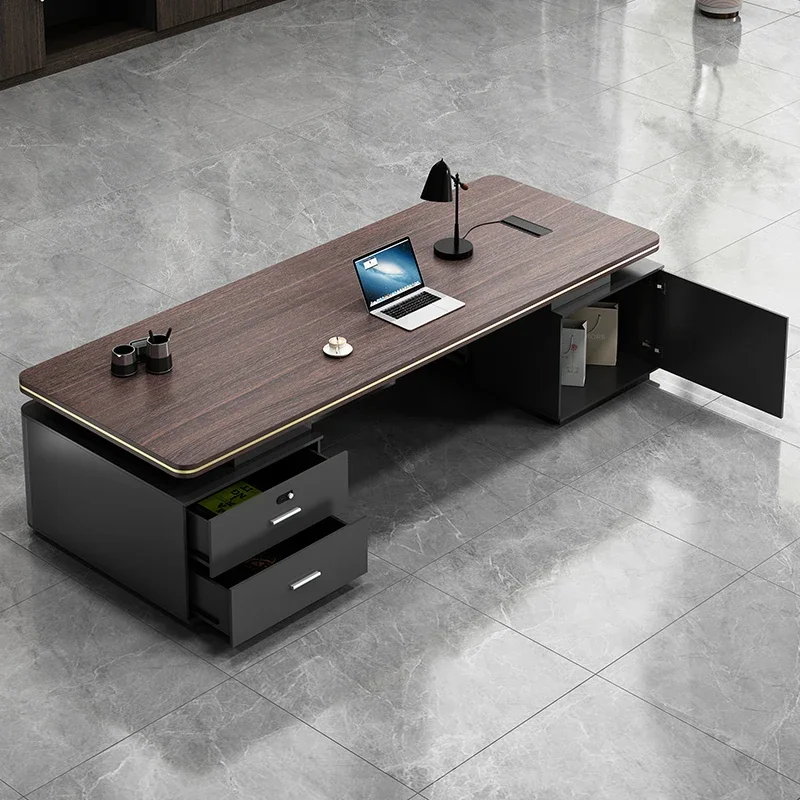 Desk Boss Table Simple Modern Double Cabinet Mobile Cabinet Office Manager President Office Desk and Chair Combination Bench