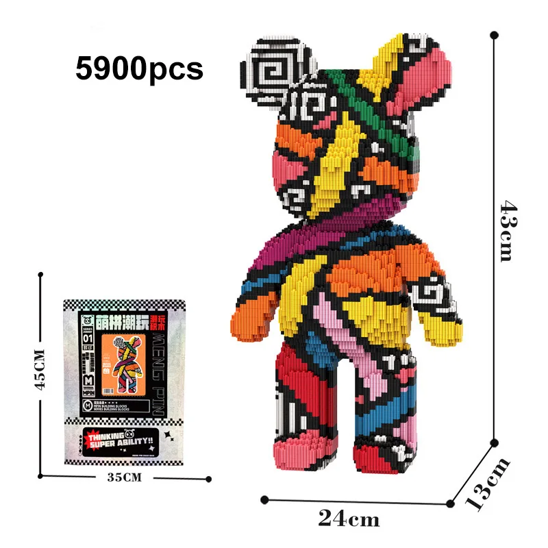 Ours Kawaii demi-anatomie Animal, 43cm, bloc de construction en brique, modèle de figurine créative, jouets de décoration pour la maison, cadeau d'anniversaire