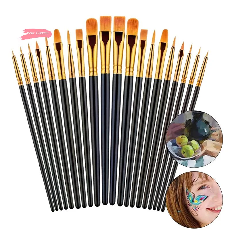 Juego de Pinceles Profesionales para Detallado, Redondos y Planos, con Pelo de Nylon, para Acuarela y Óleo, Herramienta de Pintura para Niños, Estudiantes y Artistas