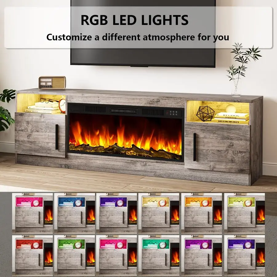 حامل تلفزيون مدفأة مركز ترفيهي مع 36 مدفأة، 70 حامل تلفزيون خشبي لأجهزة التلفاز حتى 80، وحدات تحكم تلفزيون حديثة لعيش Ro #4