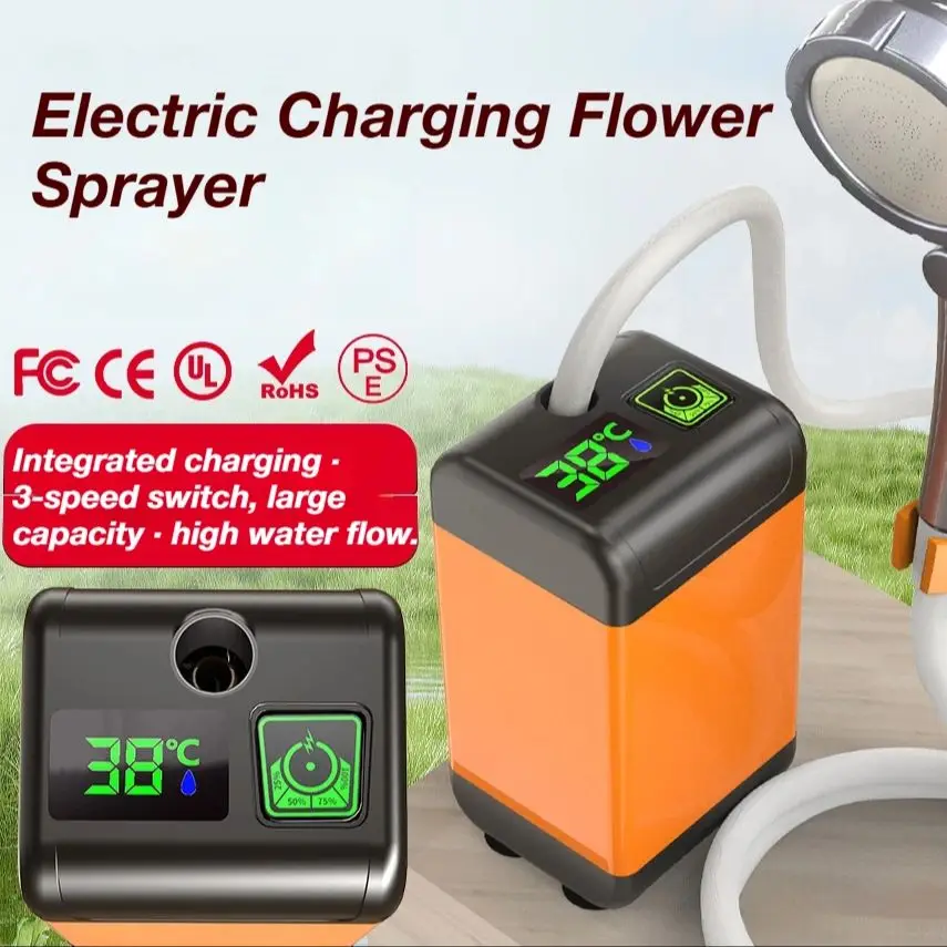 

Camping Shower Car Mounted Shower Temperature Display Electric Shower Pump Hiking Beach Pet Watering