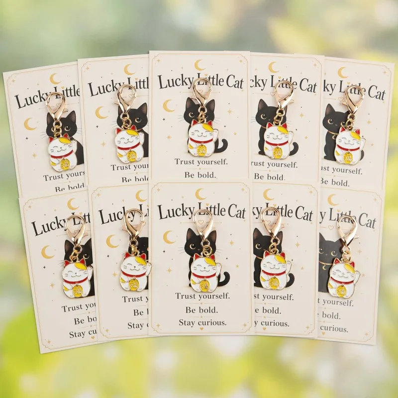 5/10itemLucky Little Cat Lucky Cat Keychain Set  Comes with a lucky greeting card Confidently cheering and wishing you a happy h