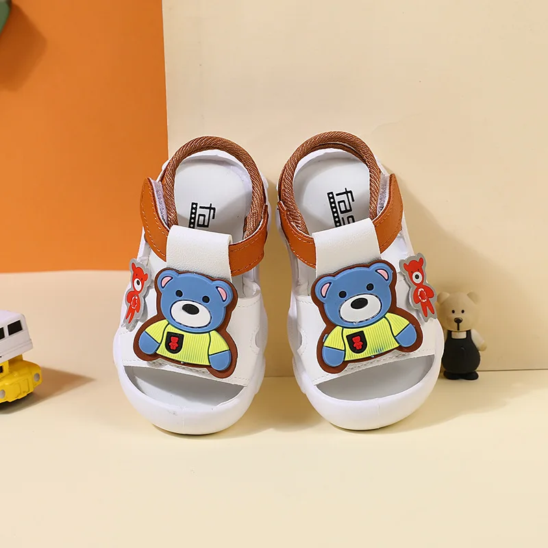 2023 Summer Baby Sandals for Girls Boys Soft Bottom Anti Slip First Walkers Cute Cartoon Bear Toddler Shoes Casual Flat Sandals