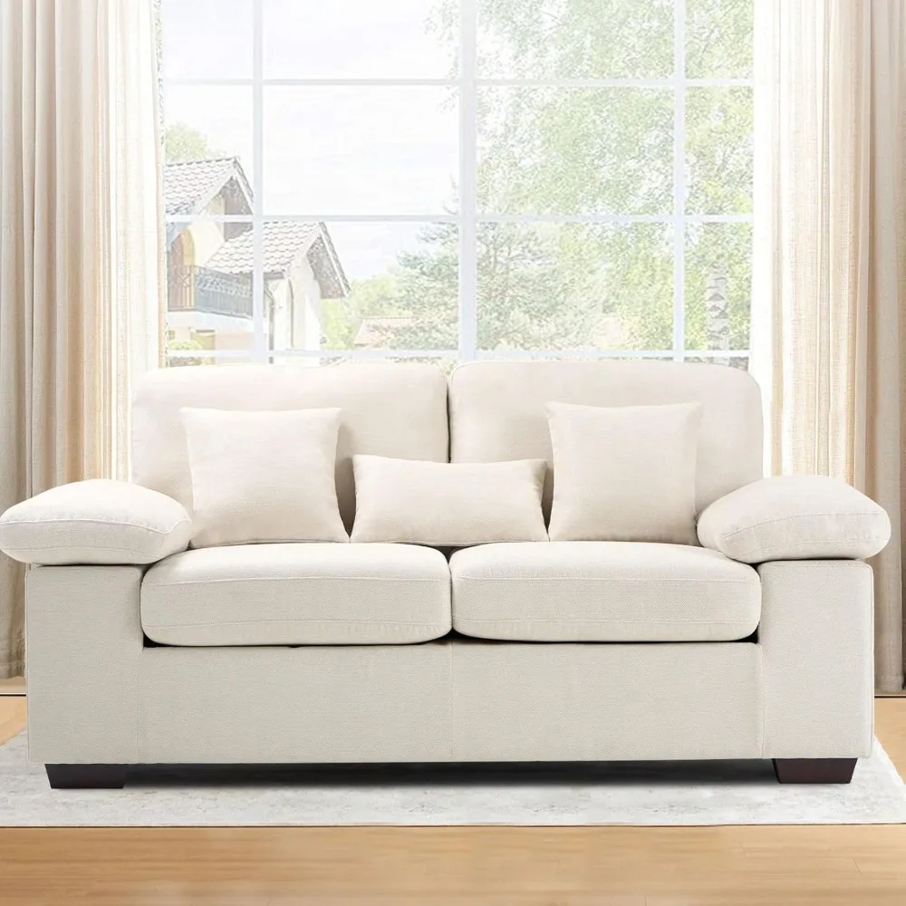 

Loveseat Sofa,73" Love Seat Couches Living Room Sofa With 3 Pillows, Upholstered Modern Chenille Seat Cushions,beige