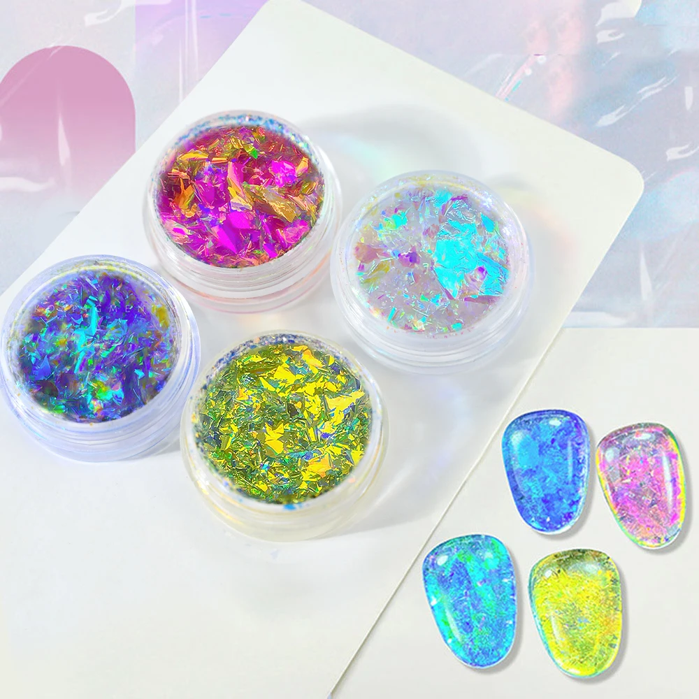 1Jar Chameleon Aurora Nail Art Opal Powder Irregular Magic Mirror Mermaid Chrome Pigment Flakes Sparkly Cloud Brocade Sequins *&