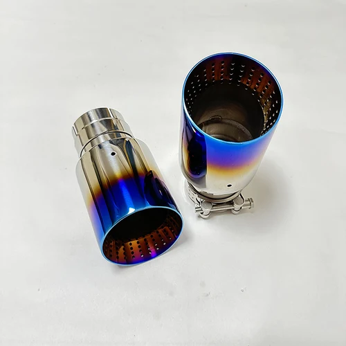Tubo de escape de acero inoxidable para automóvil, silenciador de cola de garganta, nido de avispas azul tostado, Boca de trompeta de gran diámetro, 1 piezas