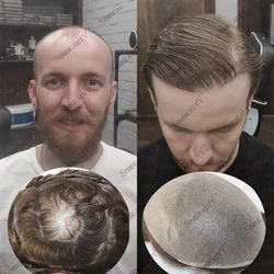 Natural Hairline 0.02mm Super Thin Skin Base Men's Toupee 80~90% Density Grey Male Human Hair Capillary Prosthesis System Wigs