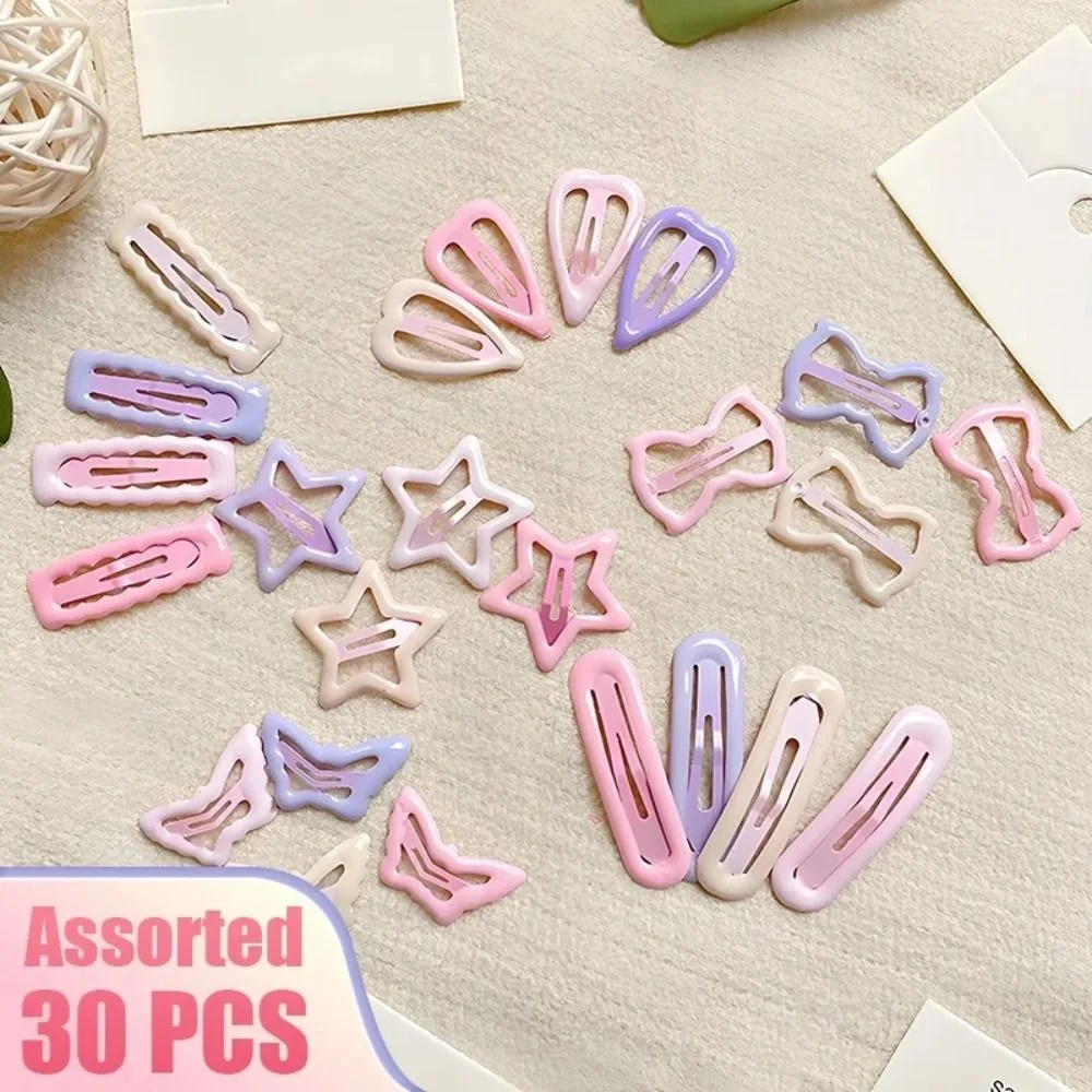 10/20/30Pcs Butterfly/Five-pointed Star/Heart Star Hair Clips Set Mixed Styles Rectangular/Oval Hairpin Pink&Purple Metal