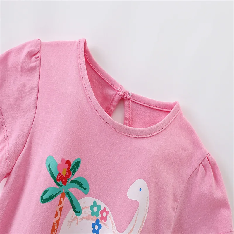 Jumping Meters 3-8T Short  Sleeve Design Kids Tees Hot Selling Cotton Summer Girls Tshirts Baby Clothes Children's Tees Tops