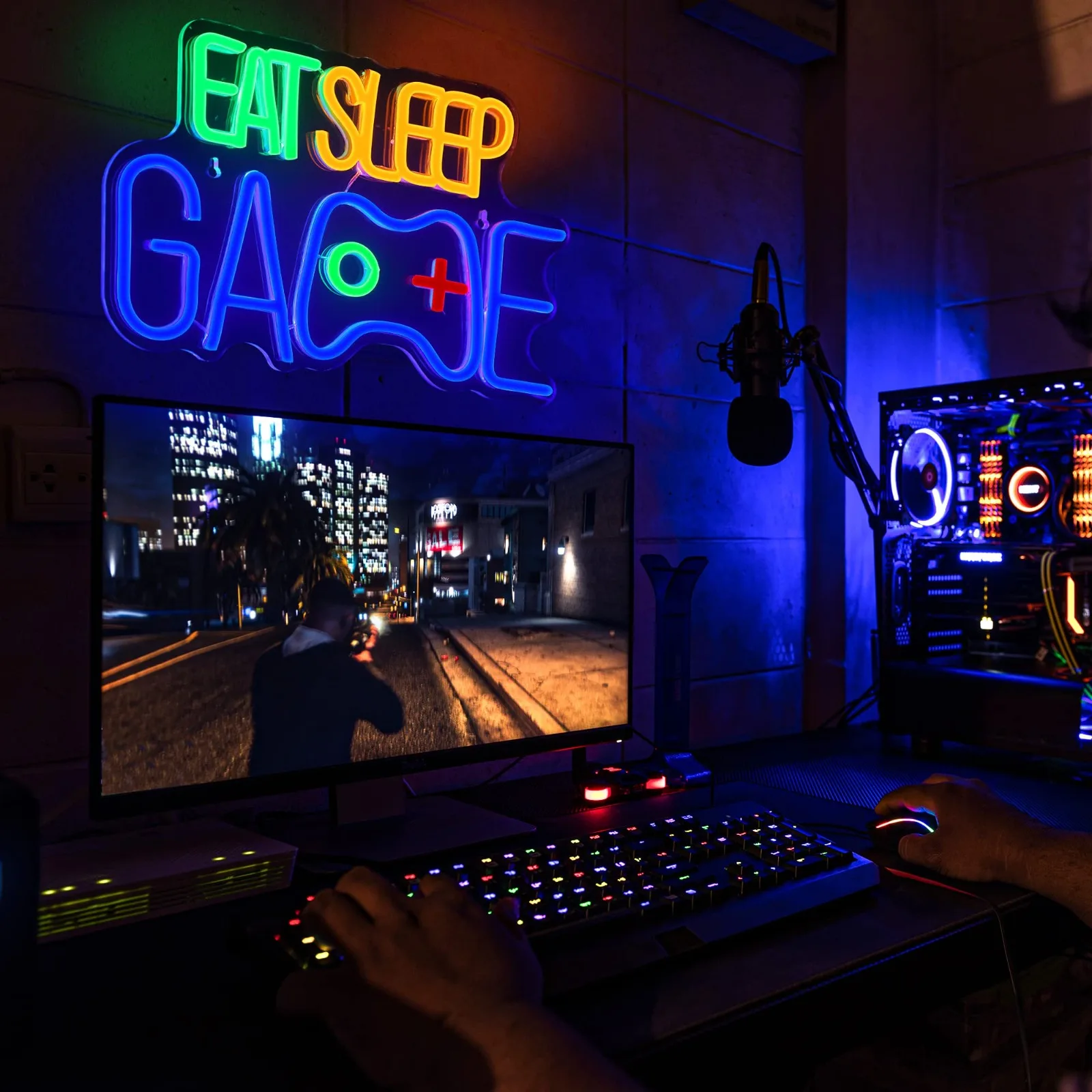 Sleep Game Wall Decor Glow at Night Neon Light for Gamer Boy Game Room Decor Bedroom Wall Gaming Wall Decoration