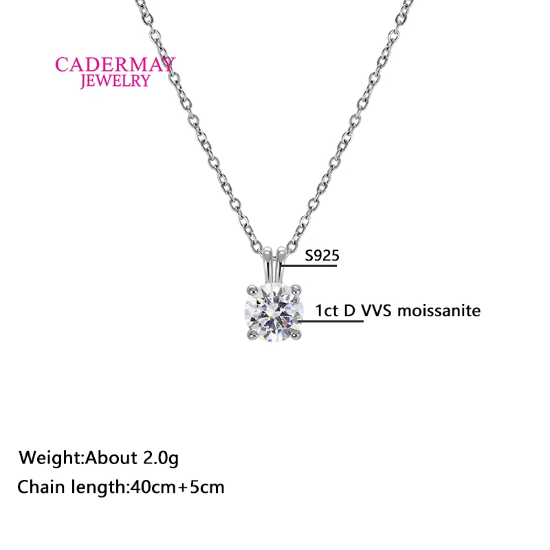 In Stock GRA Certificate 1ct D VVS1 Moissanite Pendant Necklaces for Women 4 prongs Setting Diamond 925 Sterling Silver Jewelry