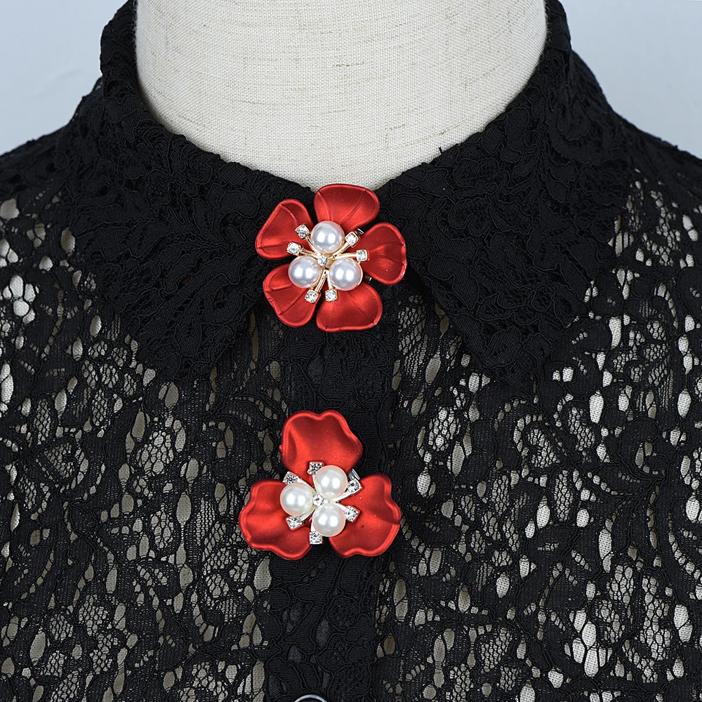 Imitation Shell Red Leaf Pearl Flower Button Covers Dresses and Shirts Button Decoration Elegant Copper Cufflinks Accessories