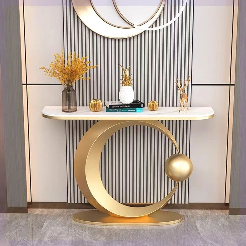 Light luxury slate entrance platform semi-circular modern simple wall-leaning entrance hall end viewing platform