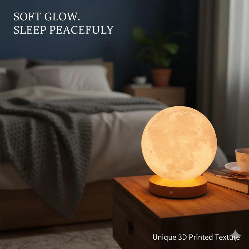 3D Moon Light Lamp Rotating Rechargeable Moon Night Light Bedroom Desk Sleep Atmosphere Creative Home Decor Gift For Adults Kids