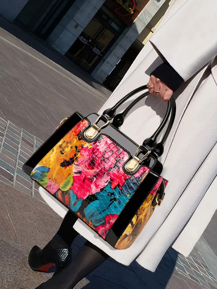 Genuine Leather Leopard Women's Bag 2026 New All-Match Women's Handbag Large Capacity Flowers Shoulder Messenger Bags Fashion