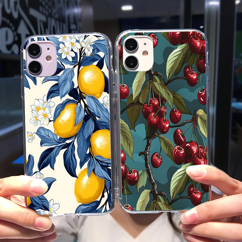 Lemon Cherry Phone Case For Iphone 15 11 13 14 Pro Max 7 8 Plus X Xr Xs Max Se2020 12mini Transparent Cover