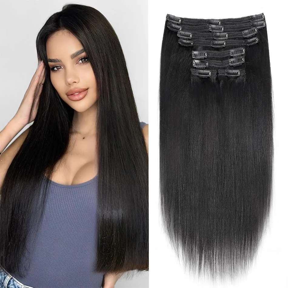 

Заколка для бразильских прямых настоящих человеческих волос, цвет фортепиано, 16-26 дюймов, натуральный цвет, качество салона, 8 шт.