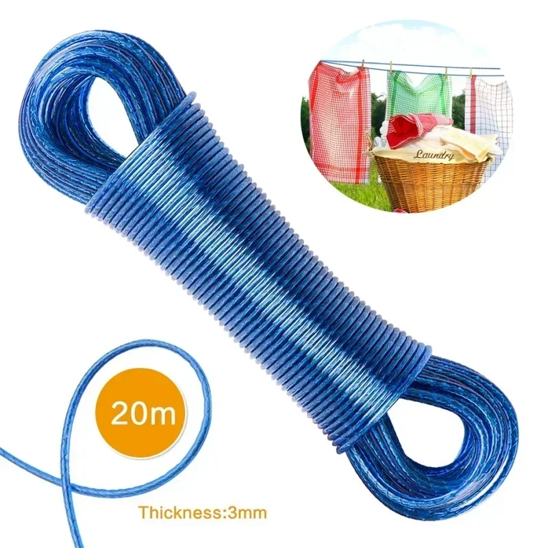 Clothing drying rope, 787.4 inch 3mm rope,  garden washing line, steel wire PVC cloth rope, outdoor travel camping accessories