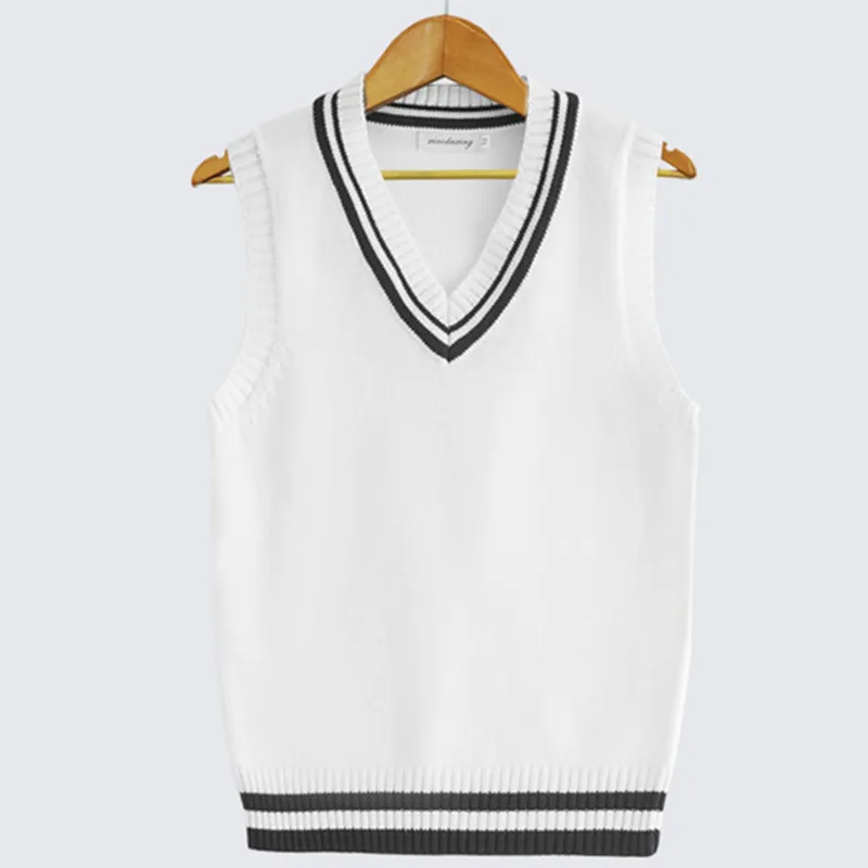 2023 Spring Autumn Men Uniform Vest Fashion V Neck Pullover Boys British Student Sleeveless Waistcoat Tank Tops Sweaters