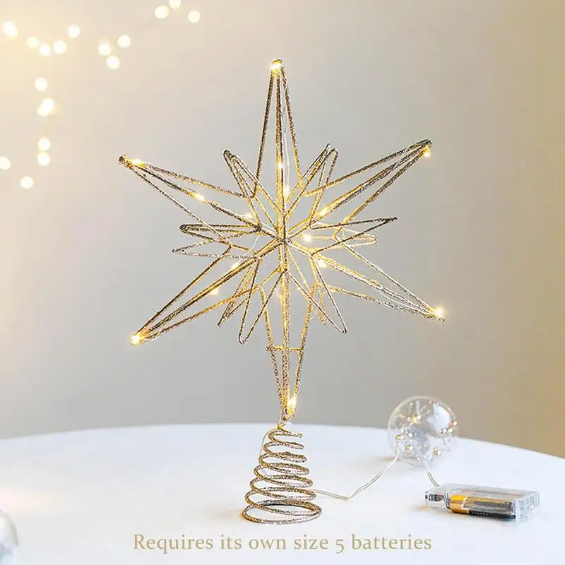 

Luminous Star for Christmas Tree LED Light Battery Powered Christmas Tree Topper Hollow Design Glitter Christmas Tree Decoration