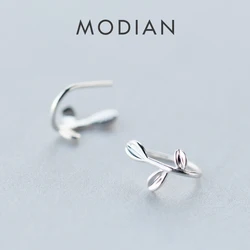 Modian Trendy Tiny Simple Tree Leaf Charm Jewelry Classic 925 Sterling Silver Round Hoop Earrings For Women Silver Jewelry Gift