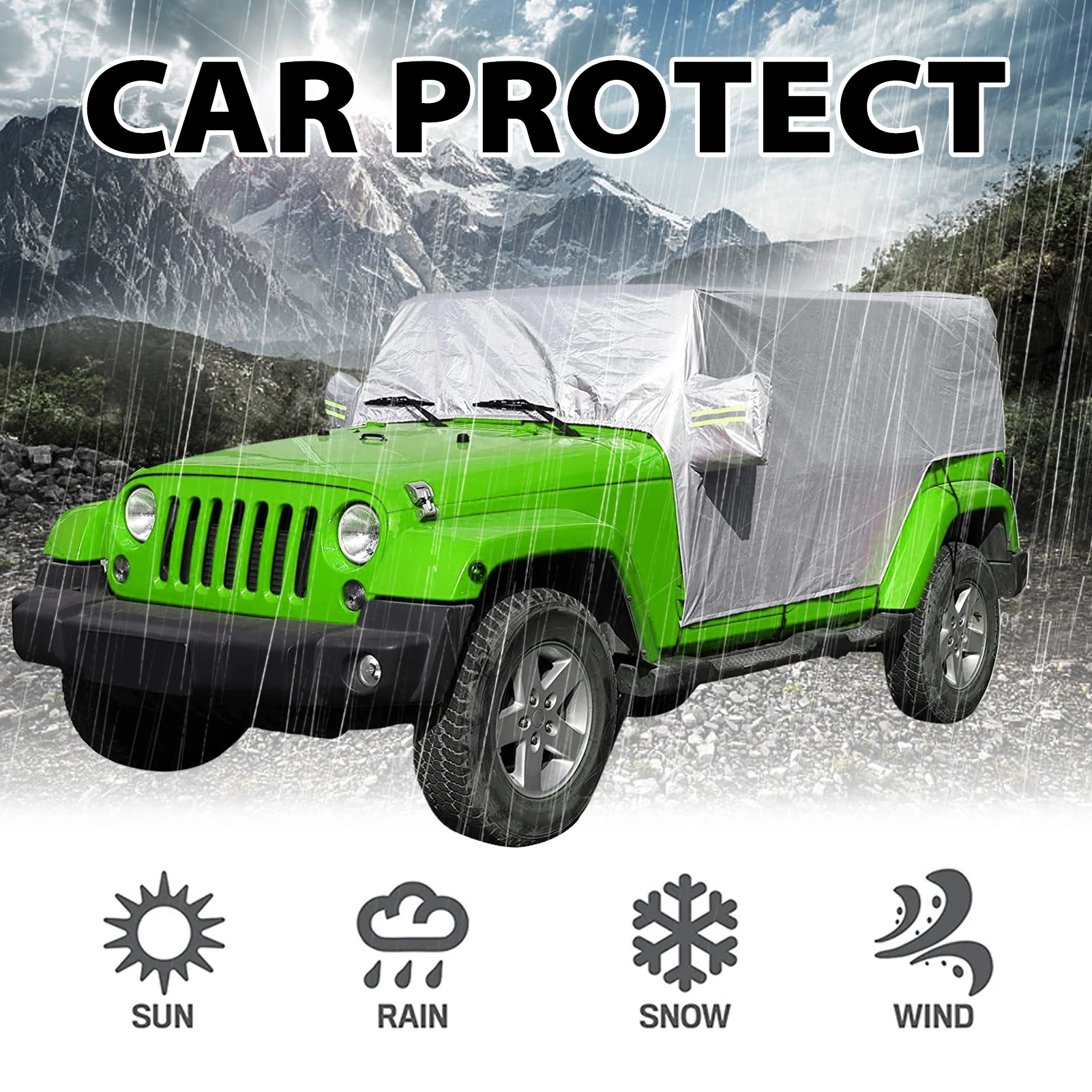 Car Rain Sunshade Cover Windproof Dustproof Scratch Resistant UV Protection Auto Cover for Jeep Wrangler JK JL 4 Door2007-2021 